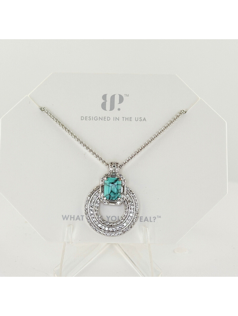 Bomb Party Necklace "Knock, Knock Darling" Turquoise Magnesite Rhodium NK15007